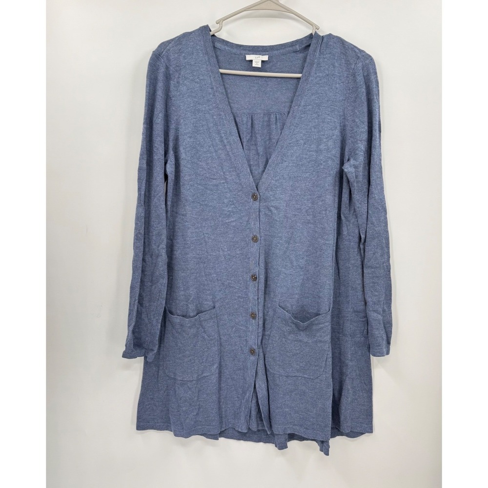 J Jill Cardigan Sweater Blue Petite Knit V Neck Button Front Pockets small